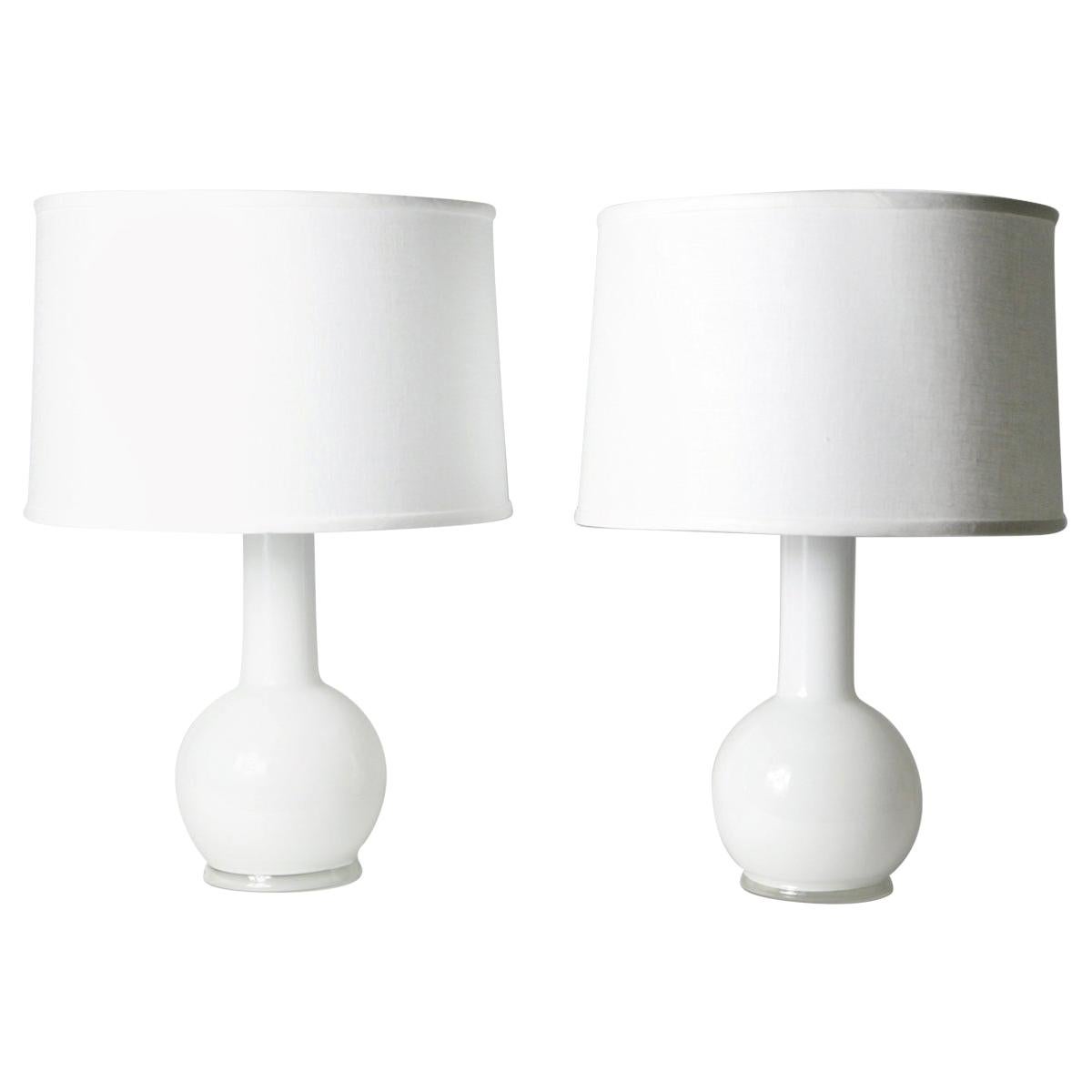 Pair of White Glass Lamps by Luxus Lighting, Sweden, 1980