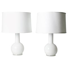 Vintage Pair of White Glass Lamps by Luxus Lighting, Sweden, 1980