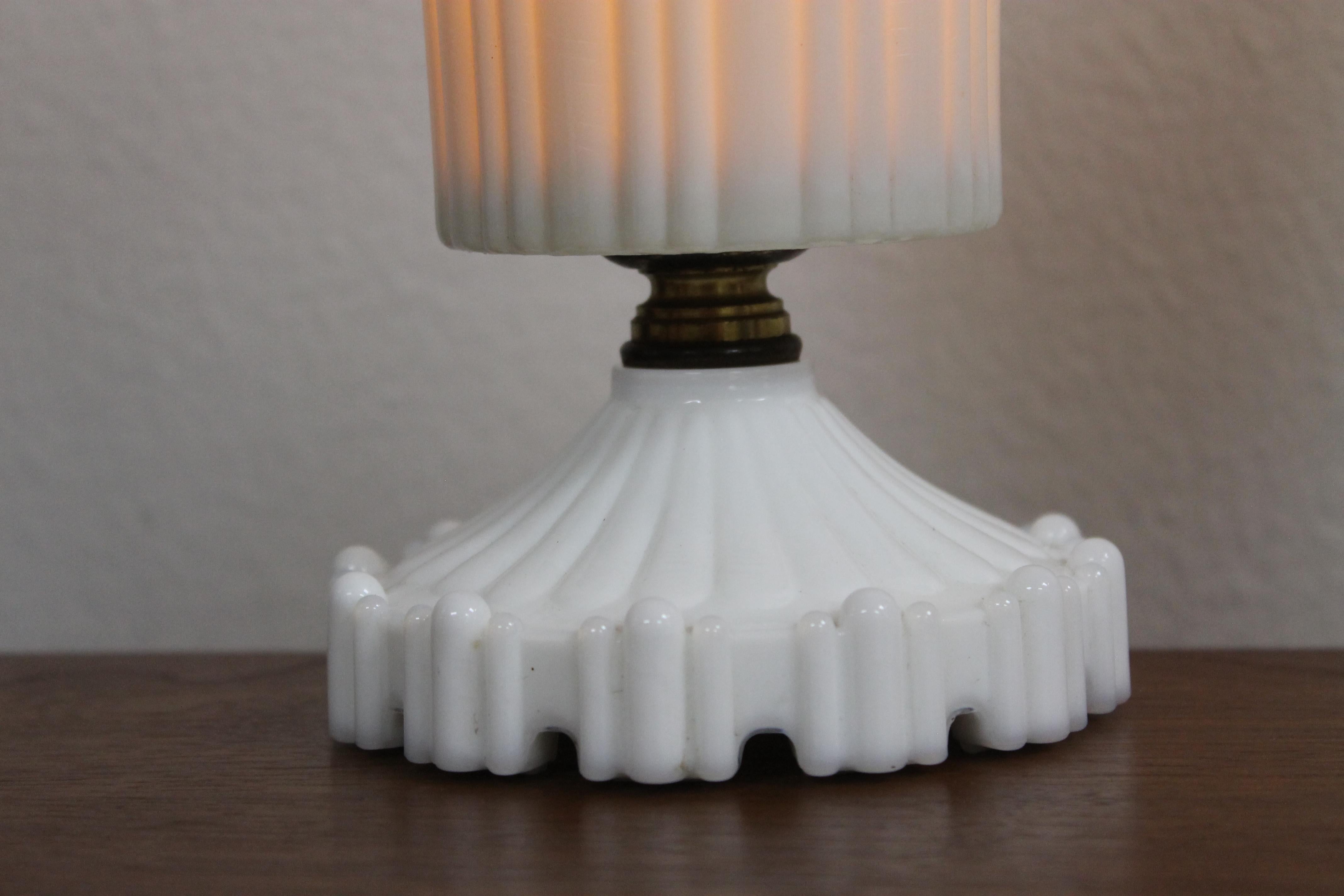 Mid-20th Century Pair of White Glass Lamps