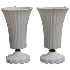 Vintage Pair of White Glass Lamps