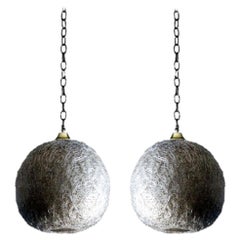 Pair of white glass thread globe hanging lights