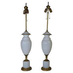 Pair of White Glass Urn Lamps