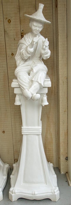 White Glazed Asian Figure, on Pedestal