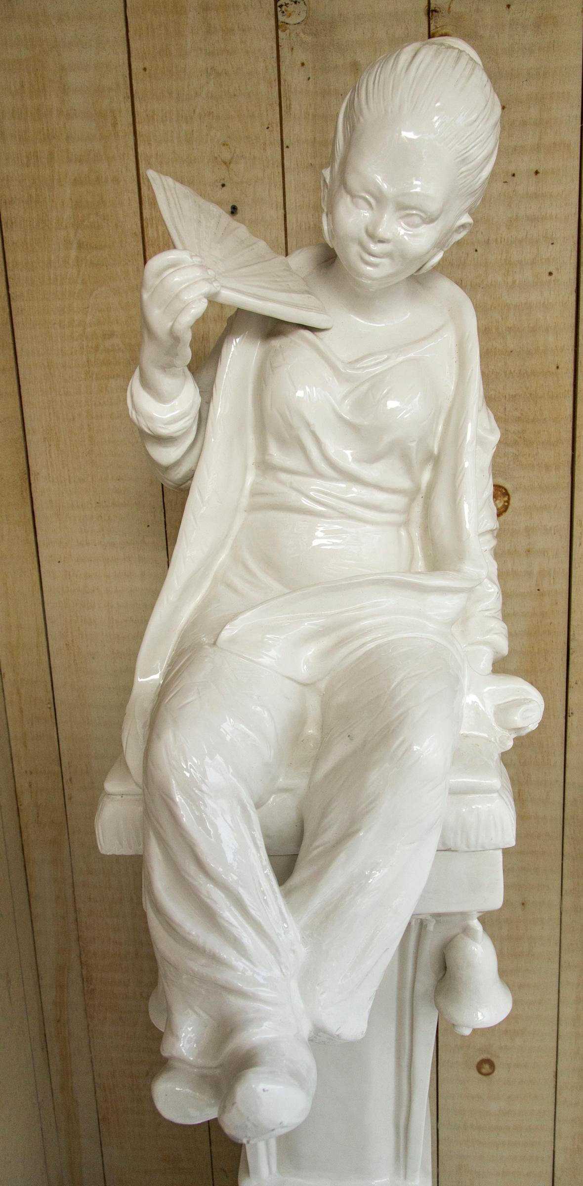 Italian White Glazed Asian Figure, on Pedestal