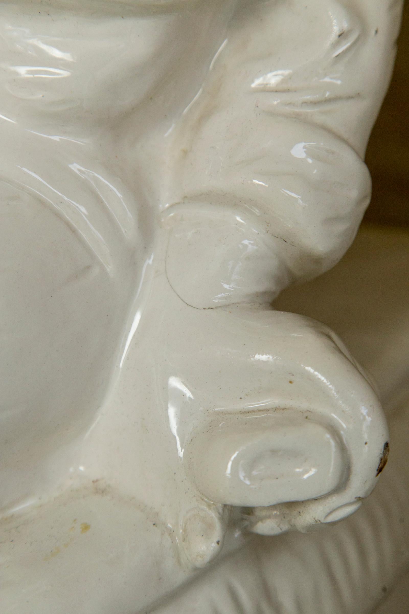 White Glazed Asian Figure, on Pedestal In Good Condition In Woodbury, CT