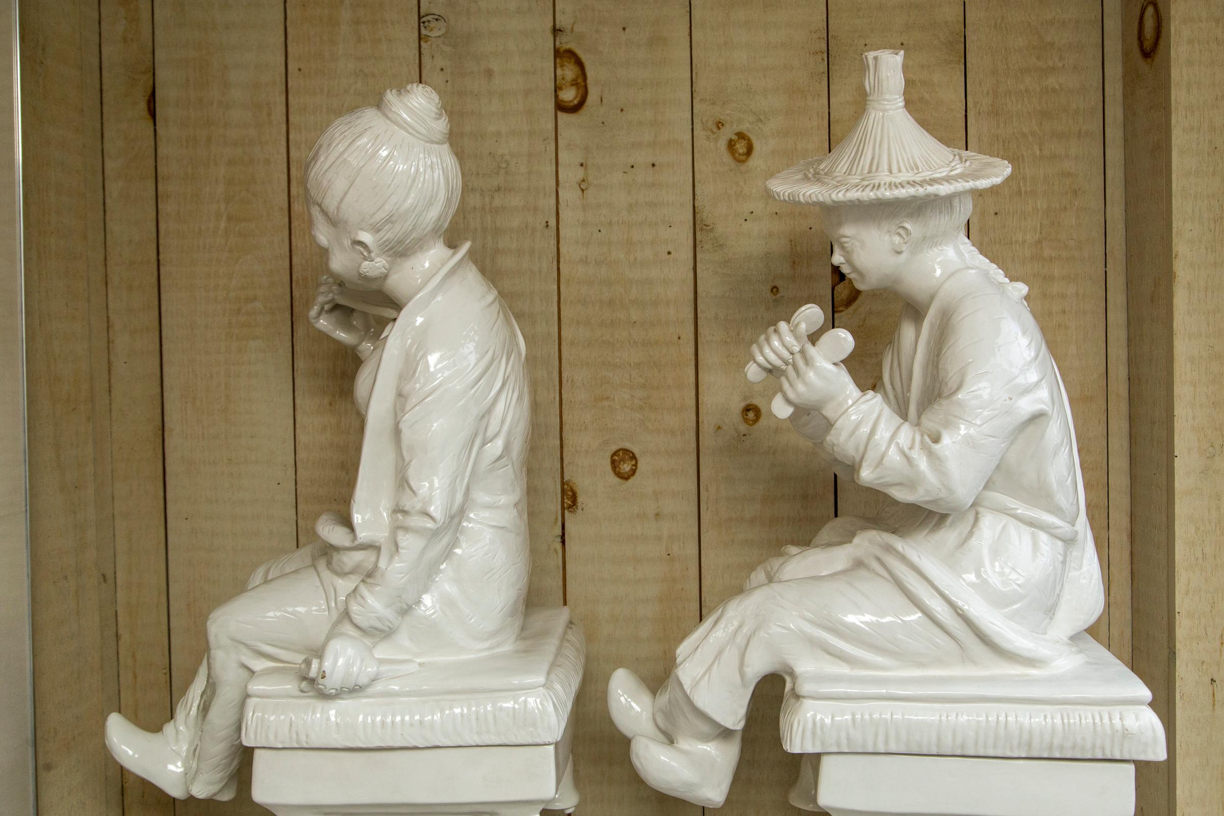 20th Century White Glazed Asian Figure, on Pedestal