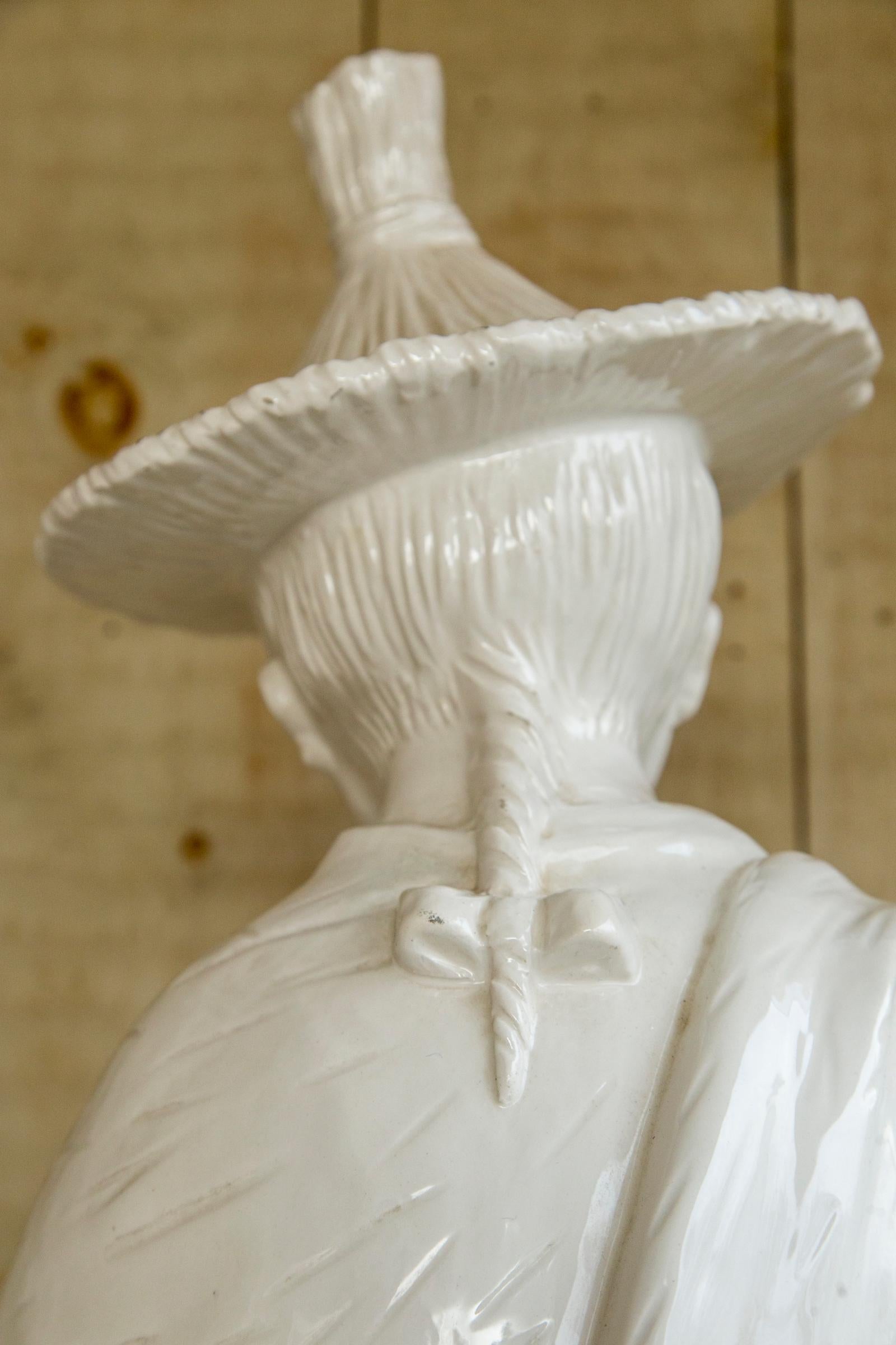 White Glazed Asian Figure, on Pedestal 2