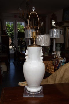 White Glazed Chinese Ceramic Lamp - Pair available