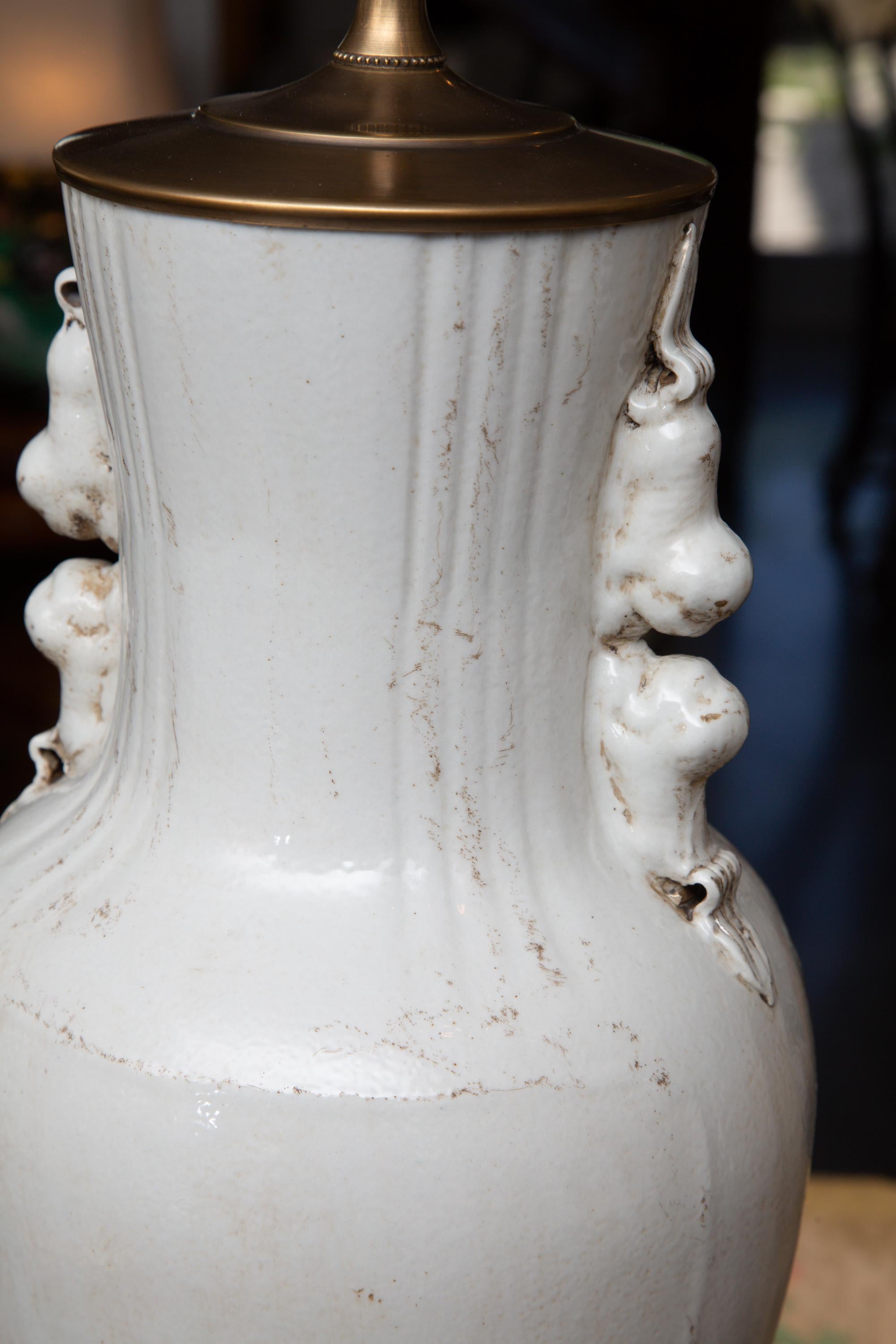 Clay White Glazed Chinese Ceramic Lamp - Pair available