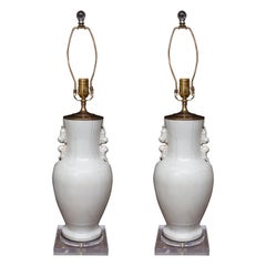 White Glazed Chinese Ceramic Lamp - Pair available