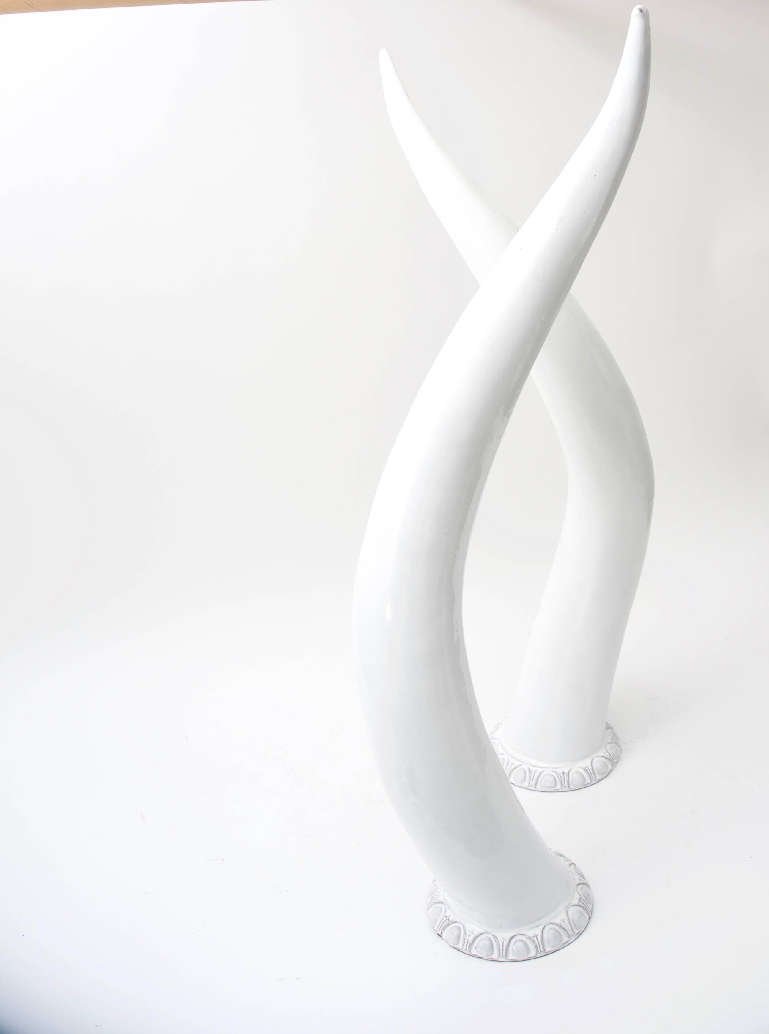 Modern Pair of White Glazed Earthenware Figural Steer Horns 