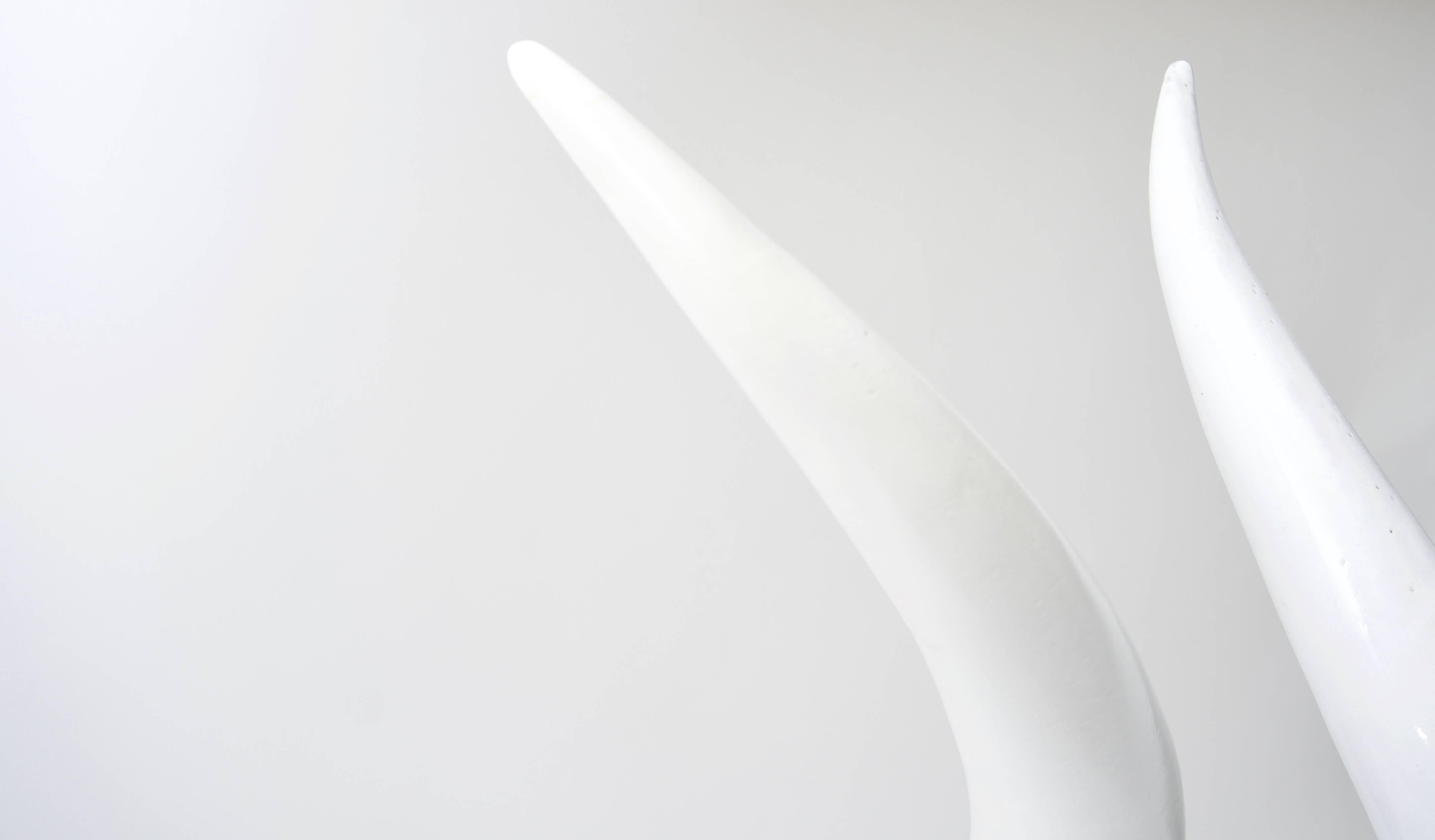 20th Century Pair of White Glazed Earthenware Figural Steer Horns 