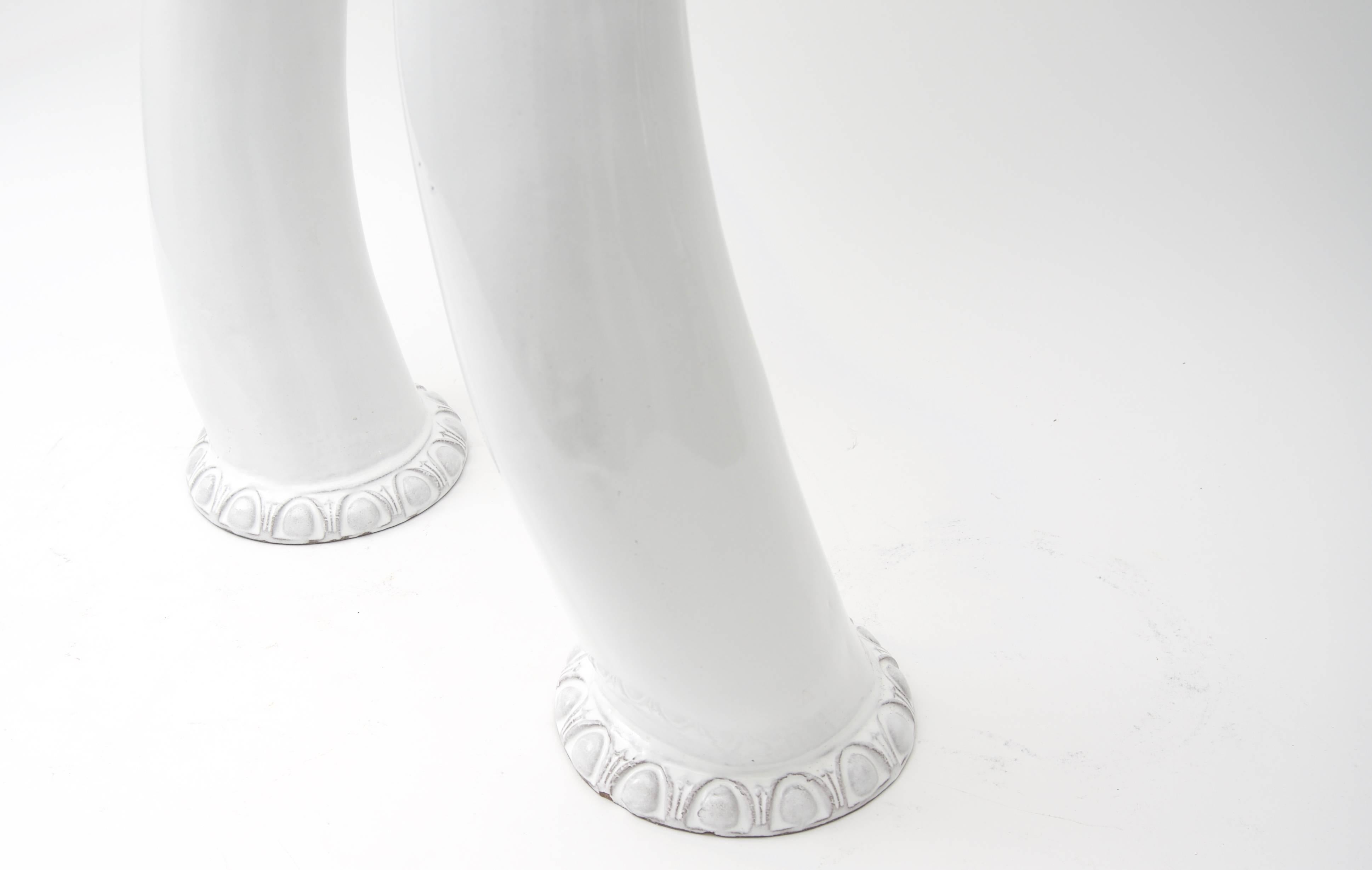 Pair of White Glazed Earthenware Figural Steer Horns  1