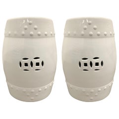 Pair of White Glazed Garden Stools