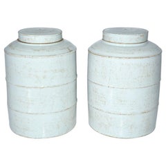 Pair of White Glazed Ginger Jars with Lids