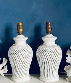 Pair of White Glazed Italian Ceramic Lamps