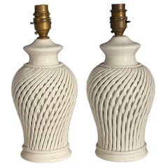 Pair of White Glazed Italian Ceramic Lamps