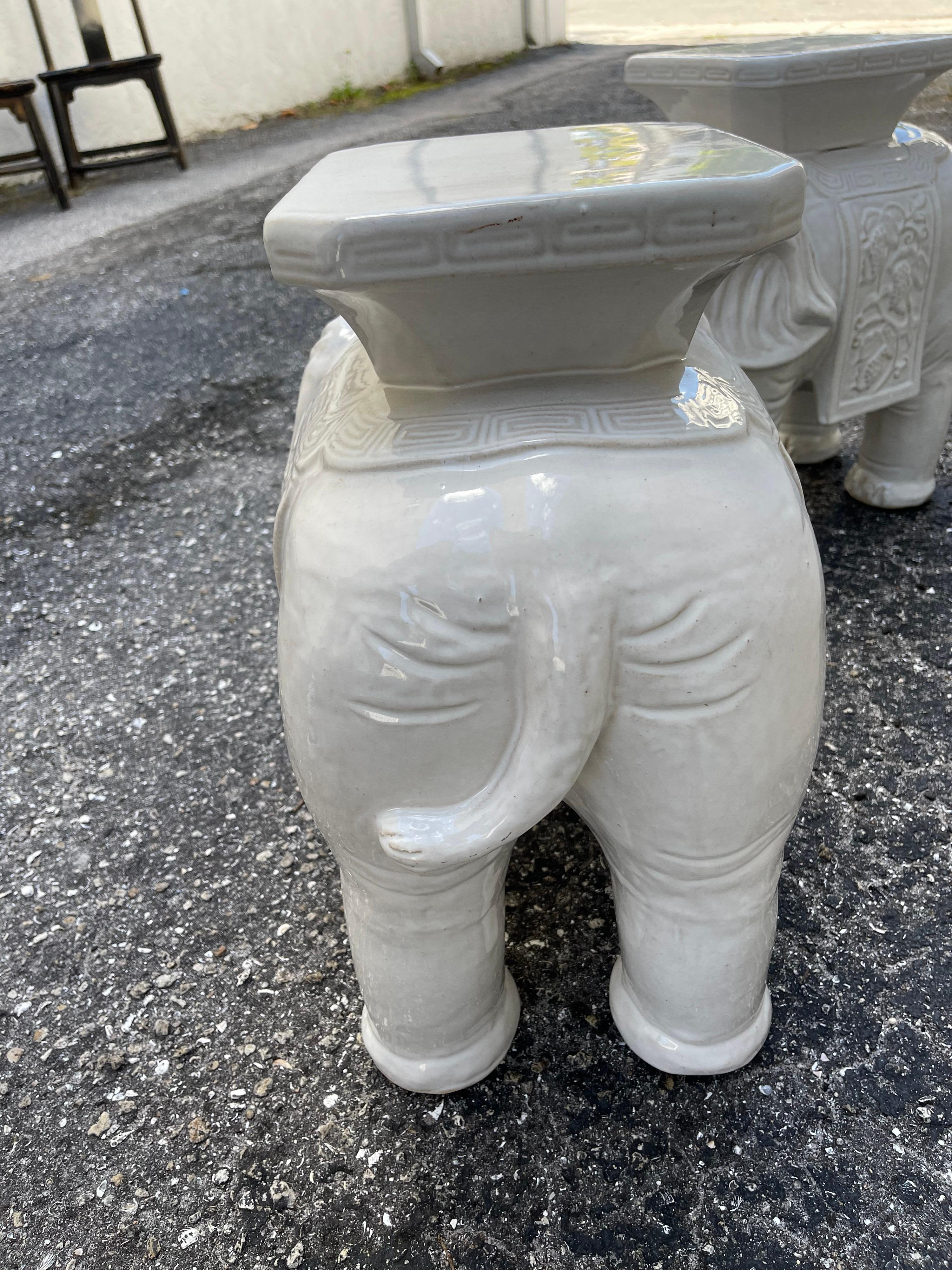 Pair of White Glazed Terra Cotta Elephant Garden Seats For Sale 5
