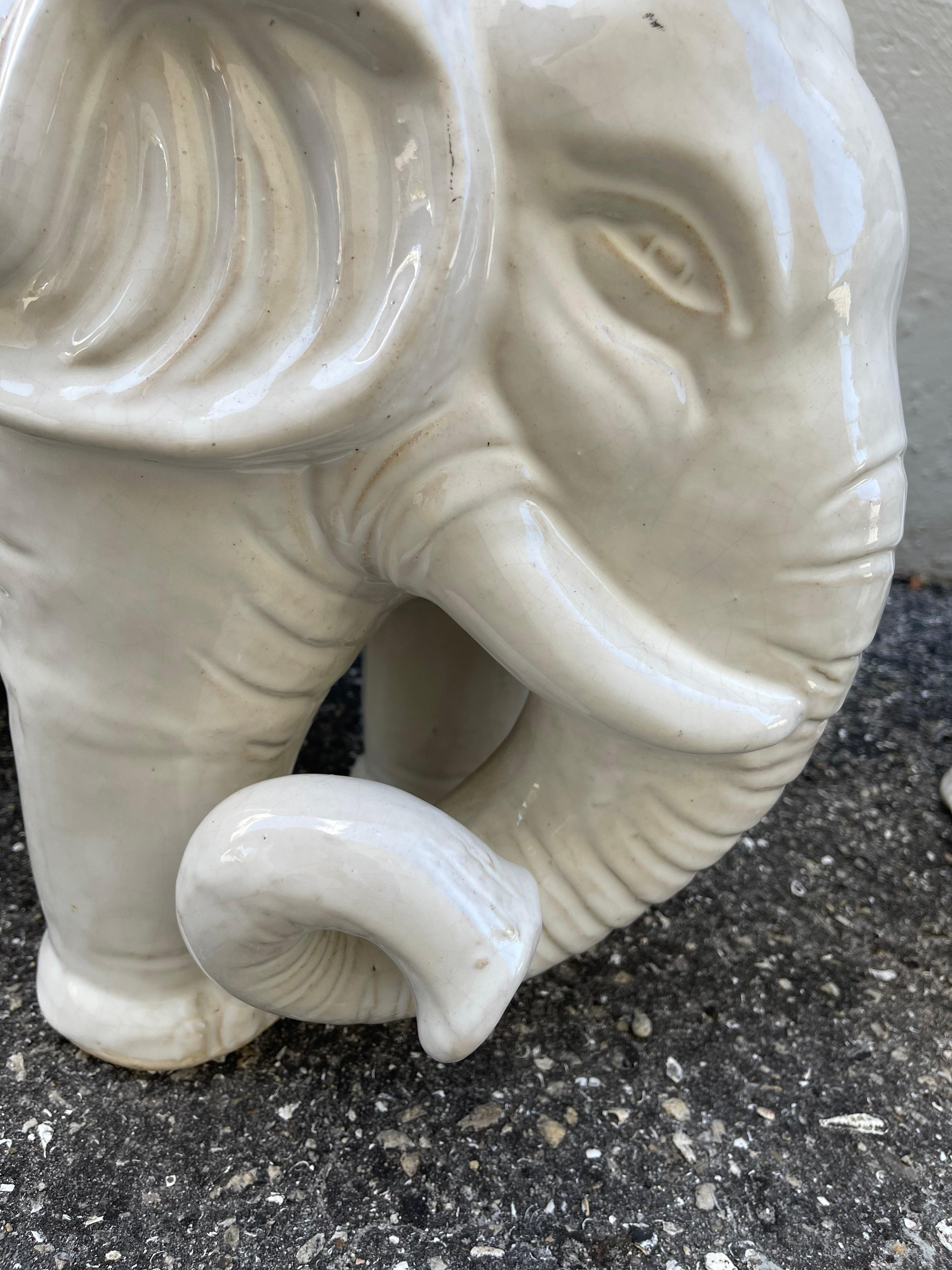 Pair of White Glazed Terra Cotta Elephant Garden Seats For Sale 8