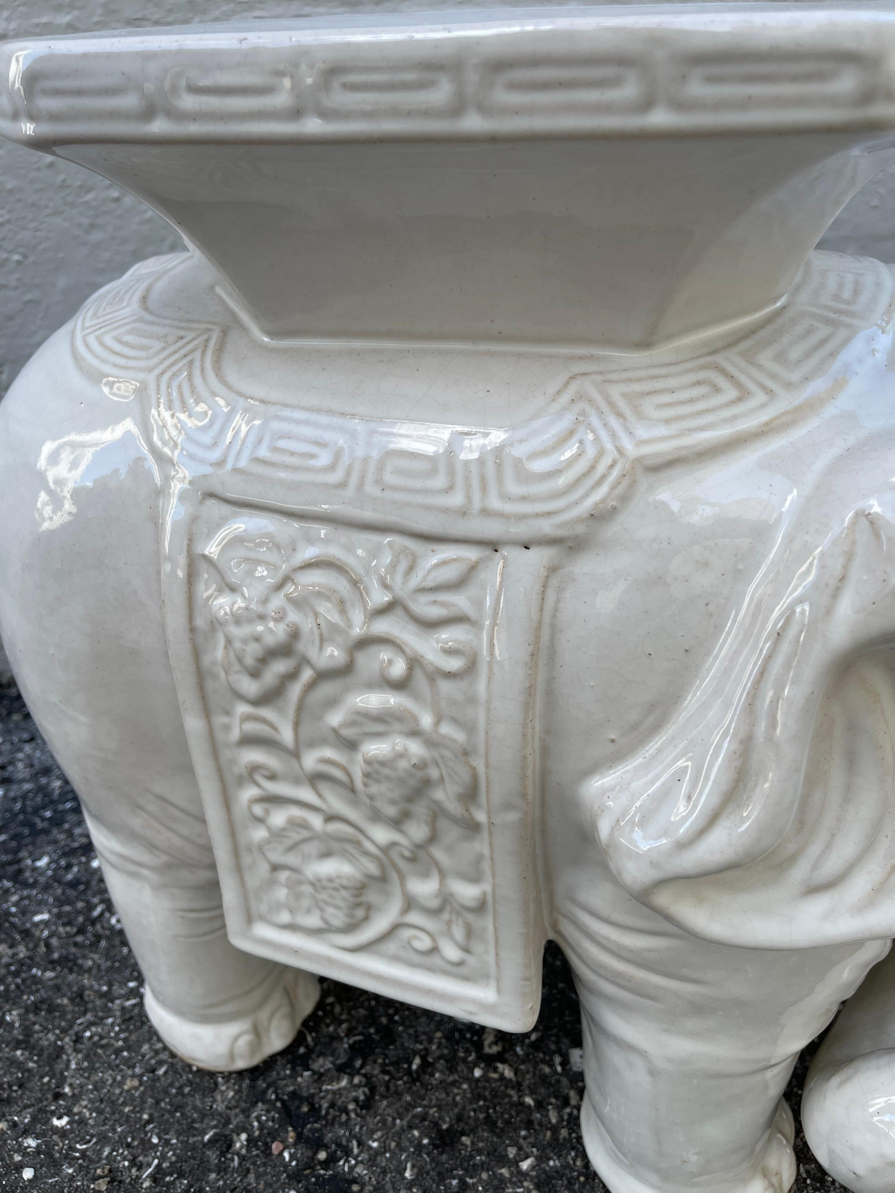 Pair of White Glazed Terra Cotta Elephant Garden Seats For Sale 9