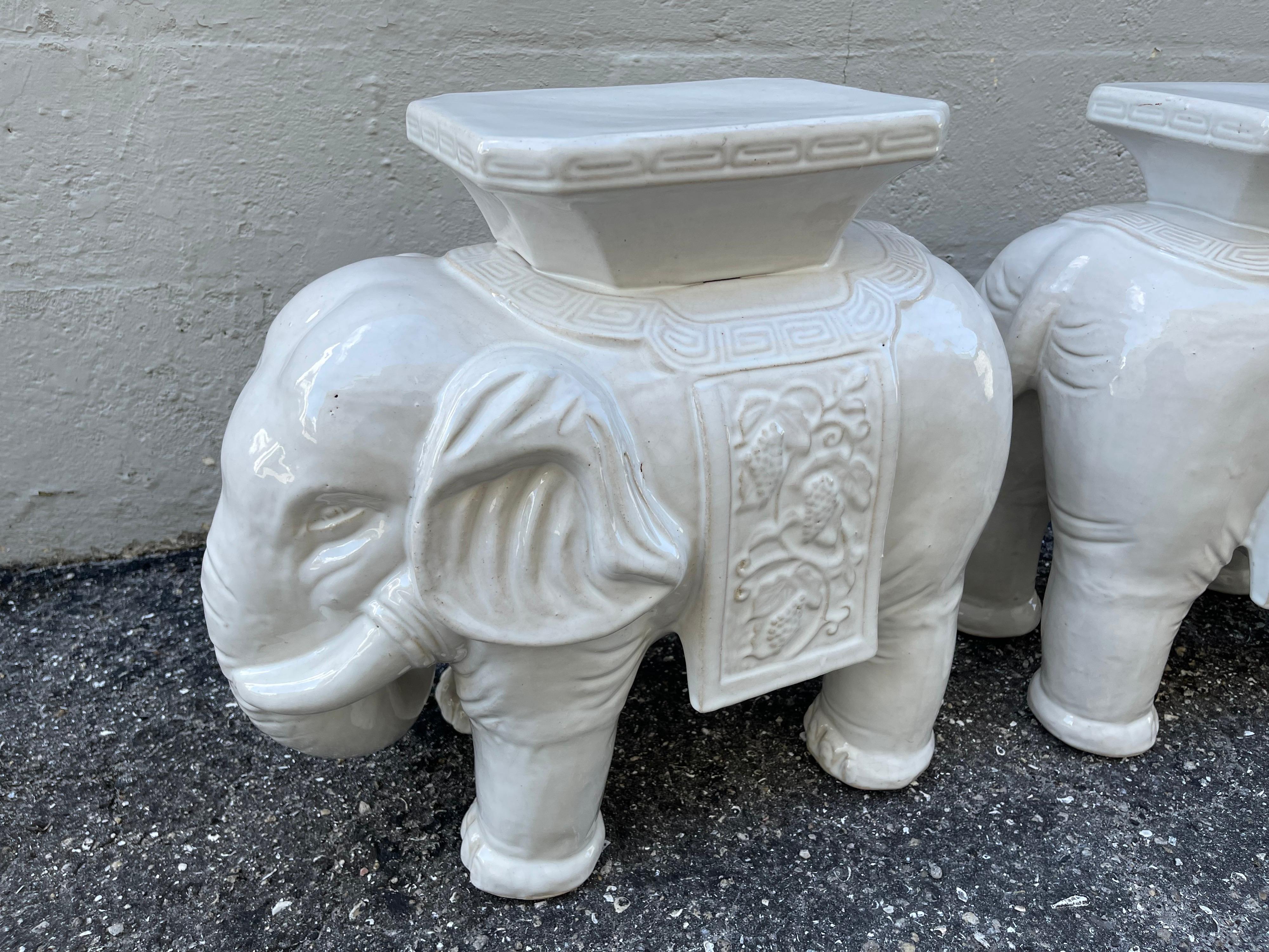 Pair of White Glazed Terra Cotta Elephant Garden Seats For Sale 13