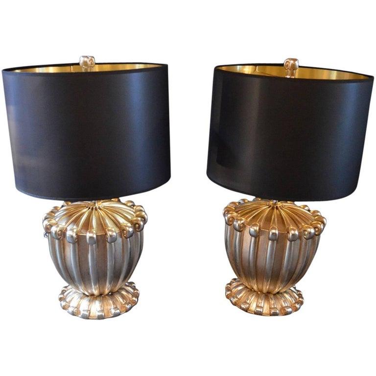 Pair of White Gold Bryan Cox Lamps In Good Condition For Sale In Los Angeles, CA