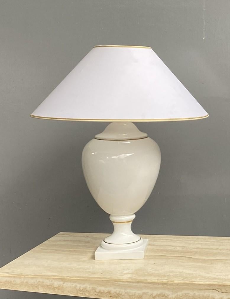 Pair of White & Gold Ceramic Table Lamps & Shades by Stefano Cevoli, 1980s For Sale 7