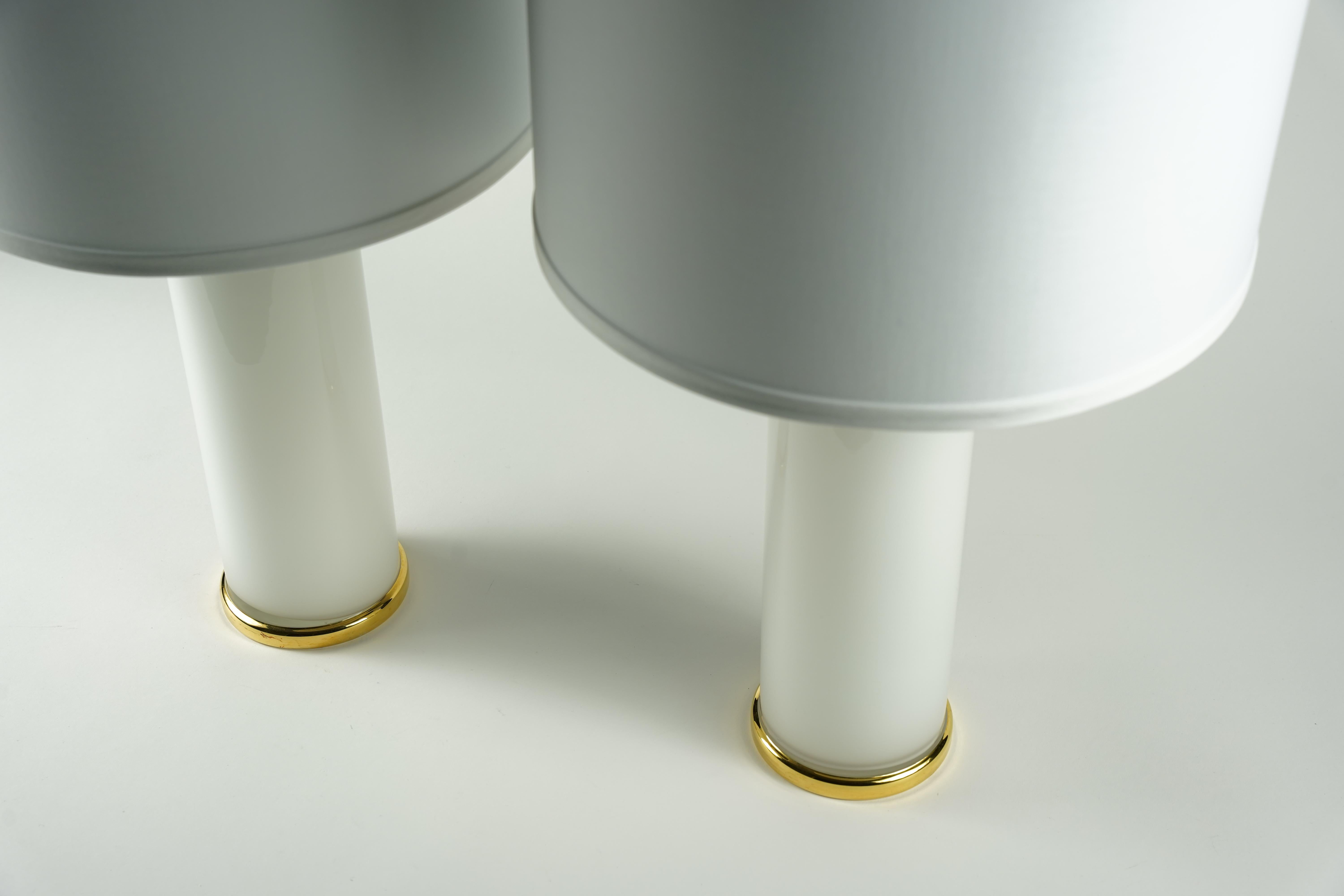 Swedish Pair of white/gold Glass Lamps by Luxus, Sweden, 1980 For Sale