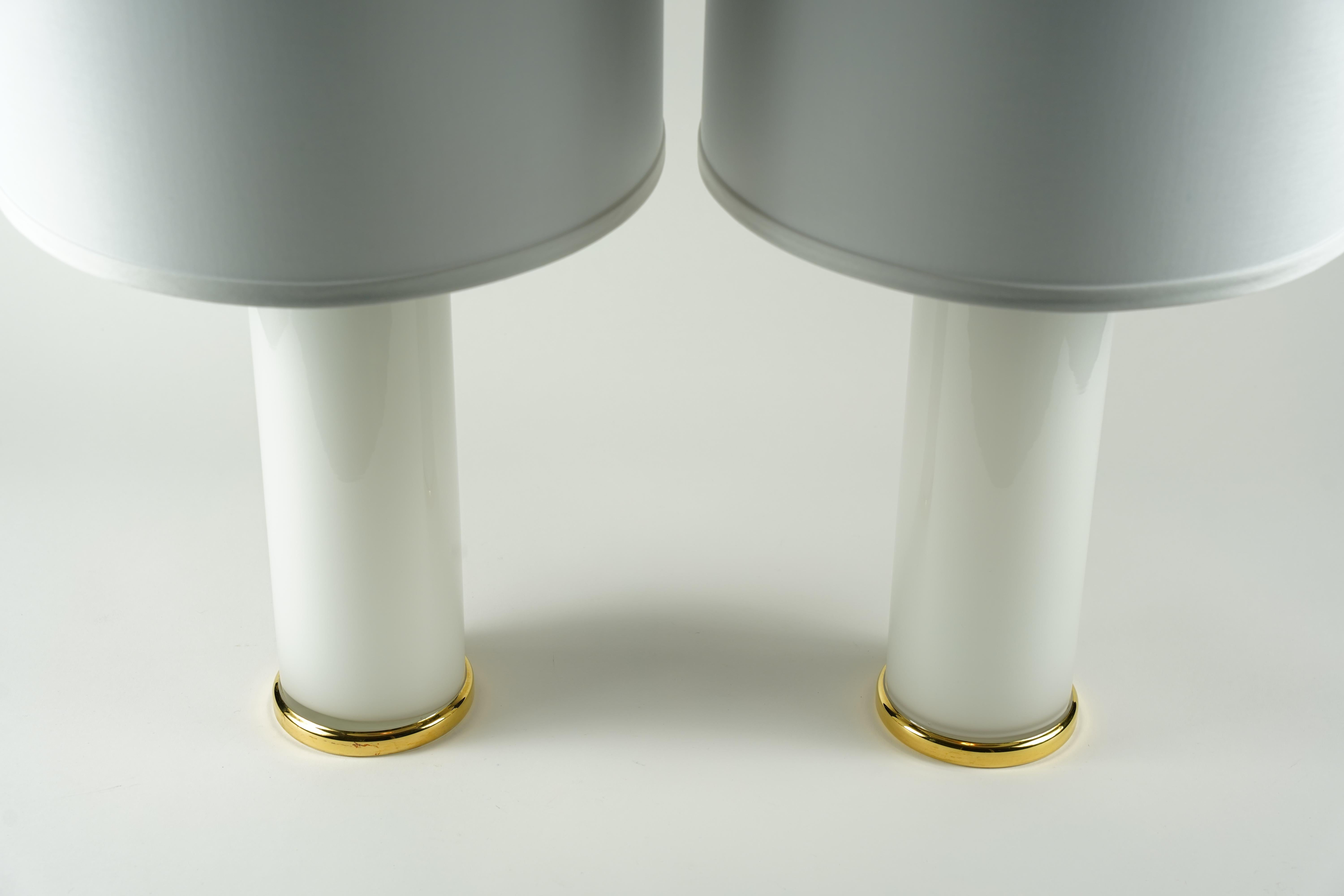 Hand-Crafted Pair of white/gold Glass Lamps by Luxus, Sweden, 1980 For Sale