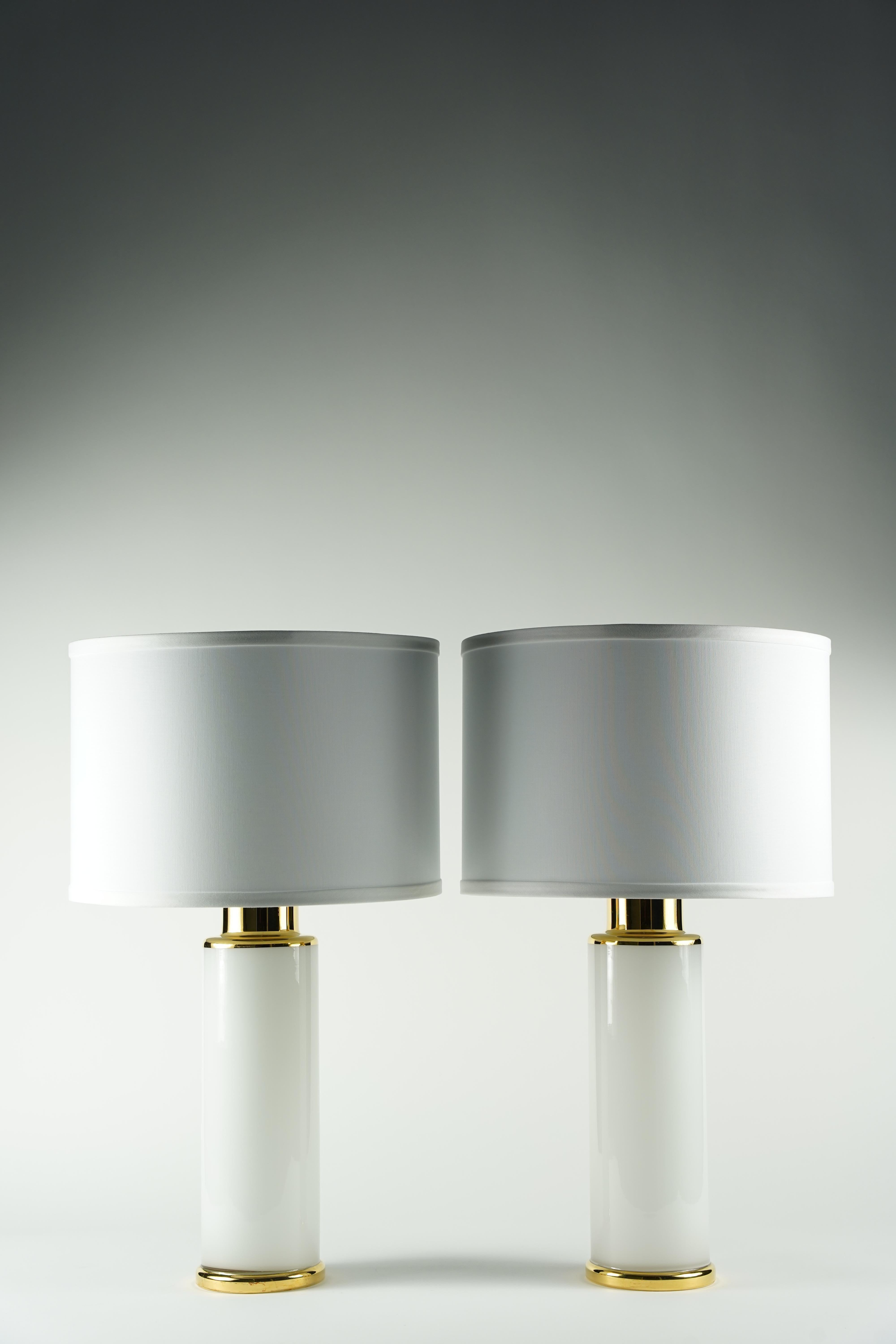 Pair of white/gold Glass Lamps by Luxus, Sweden, 1980 In Good Condition For Sale In Bronx, NY