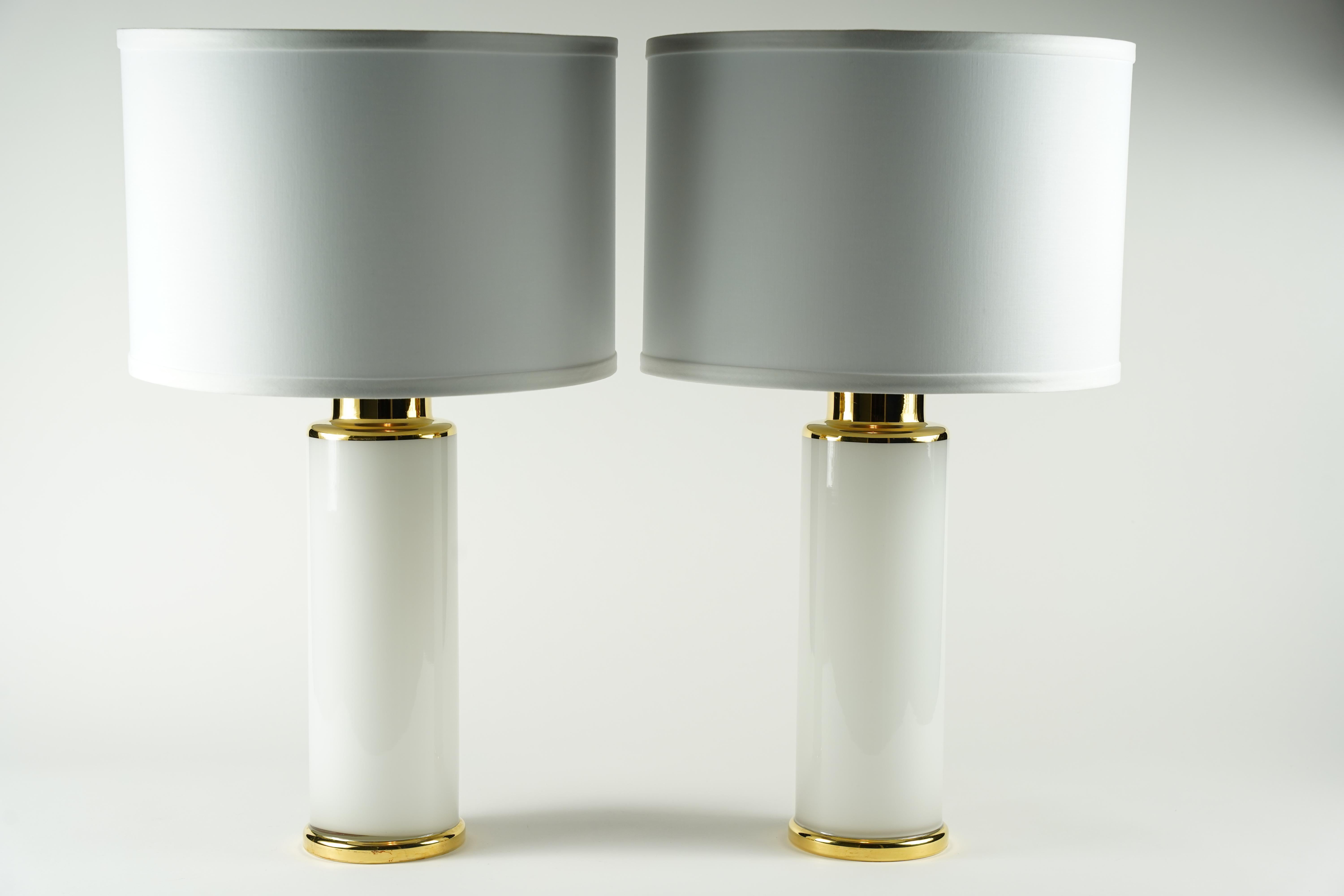 20th Century Pair of white/gold Glass Lamps by Luxus, Sweden, 1980 For Sale