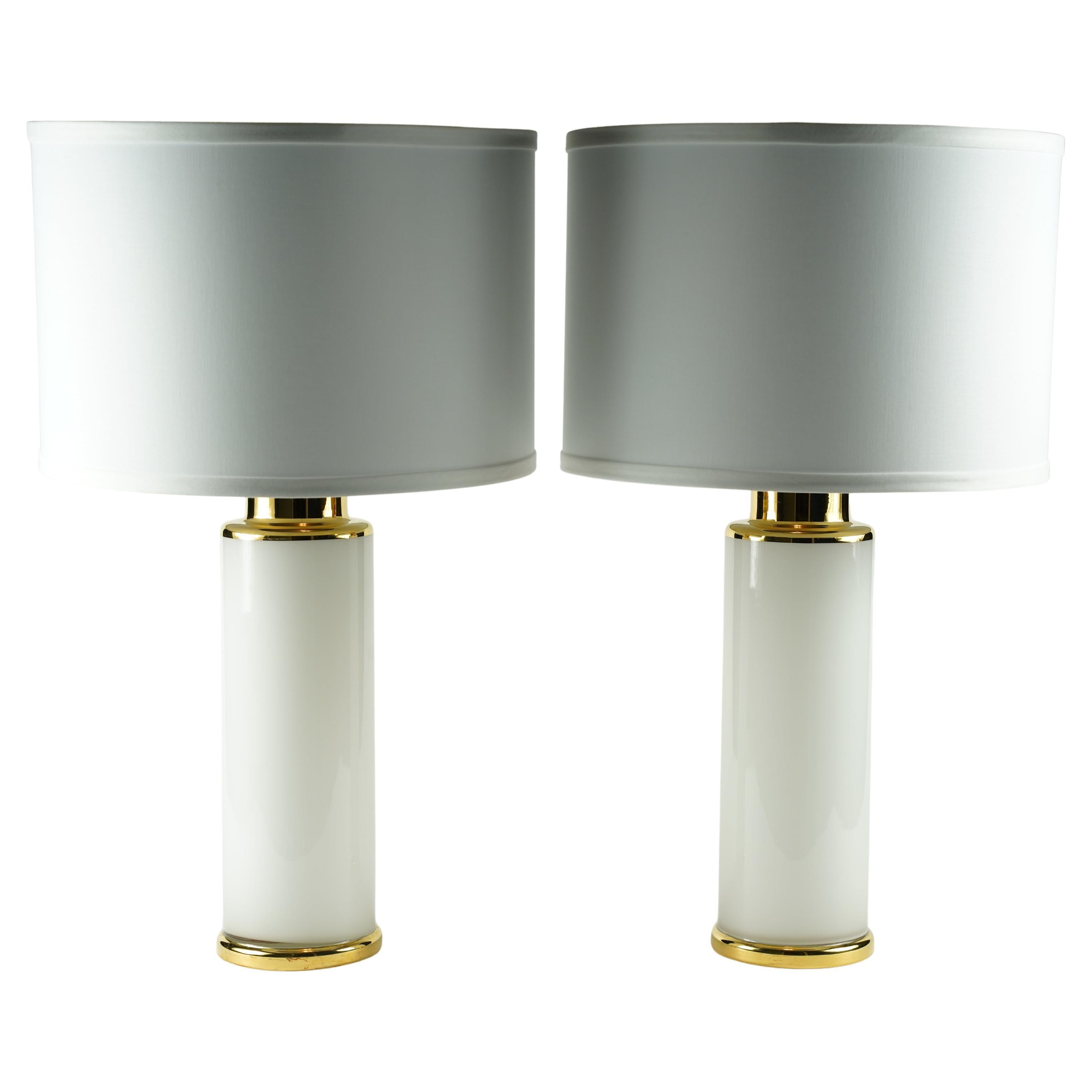 Pair of white/gold Glass Lamps by Luxus, Sweden, 1980