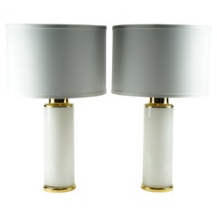 Pair of white/gold Glass Lamps by Luxus, Sweden, 1980