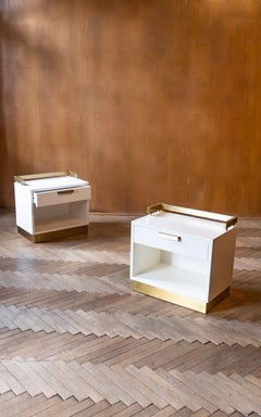 Pair of White Golden Night Stands by Luciano Frigerio, Italy 1970