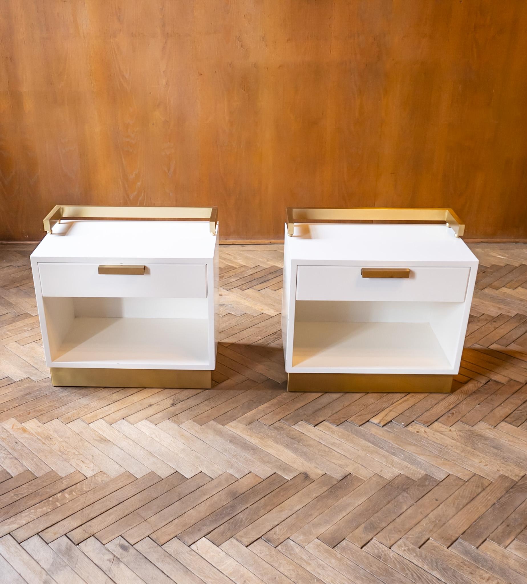 Italian Pair of White Golden Night Stands by Luciano Frigerio, Italy 1970 For Sale