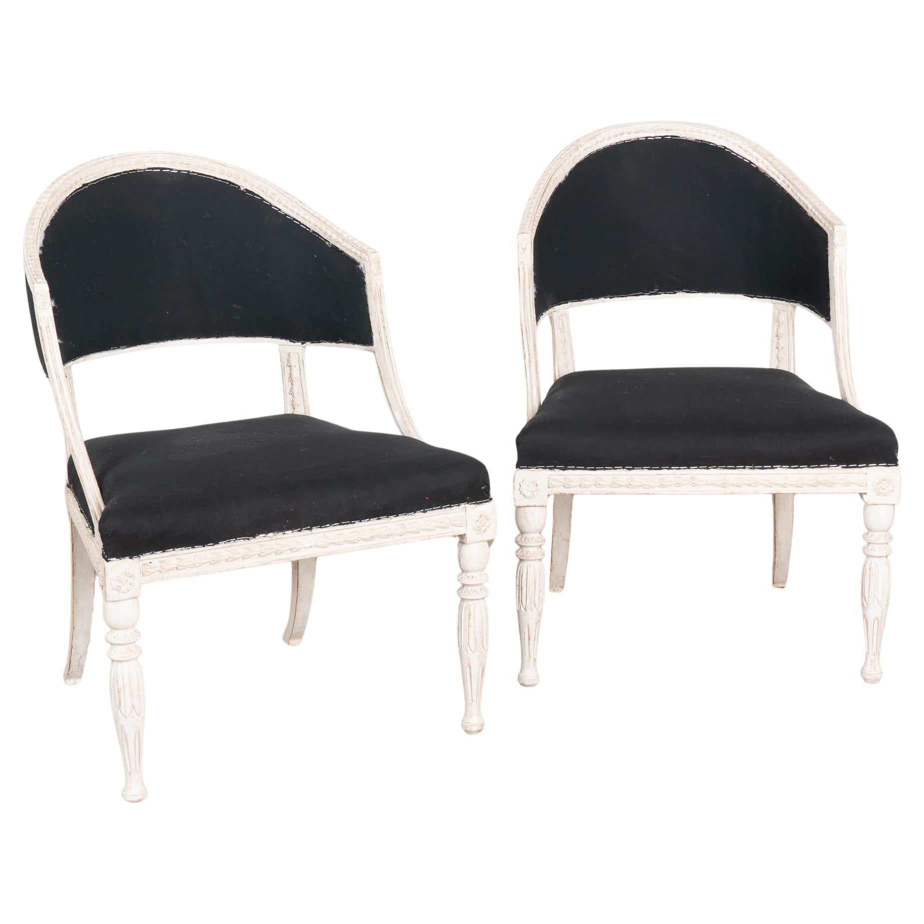 Pair of White Gustavian Armchairs, Sweden circa 1810