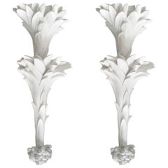 Pair of White Hand Carved Plaster Sconces in the Style of Dorothy Draper