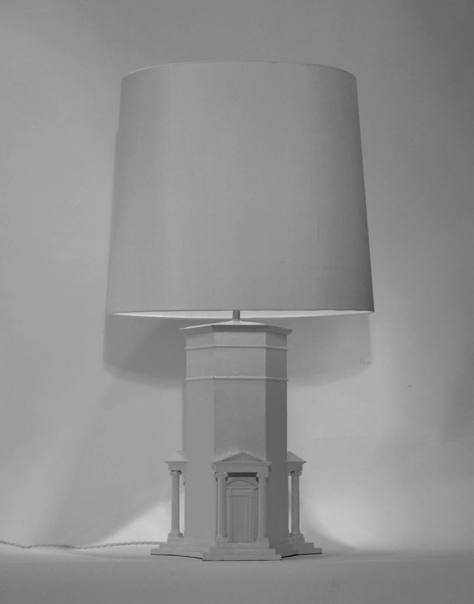 Contemporary take on Grand Tour Architecture. This pair of handmade table lamps are free interpretation models of the 'Tower of the Four Winds', which is said to be the world's first weather station to date back more than 2,000 years, and to have