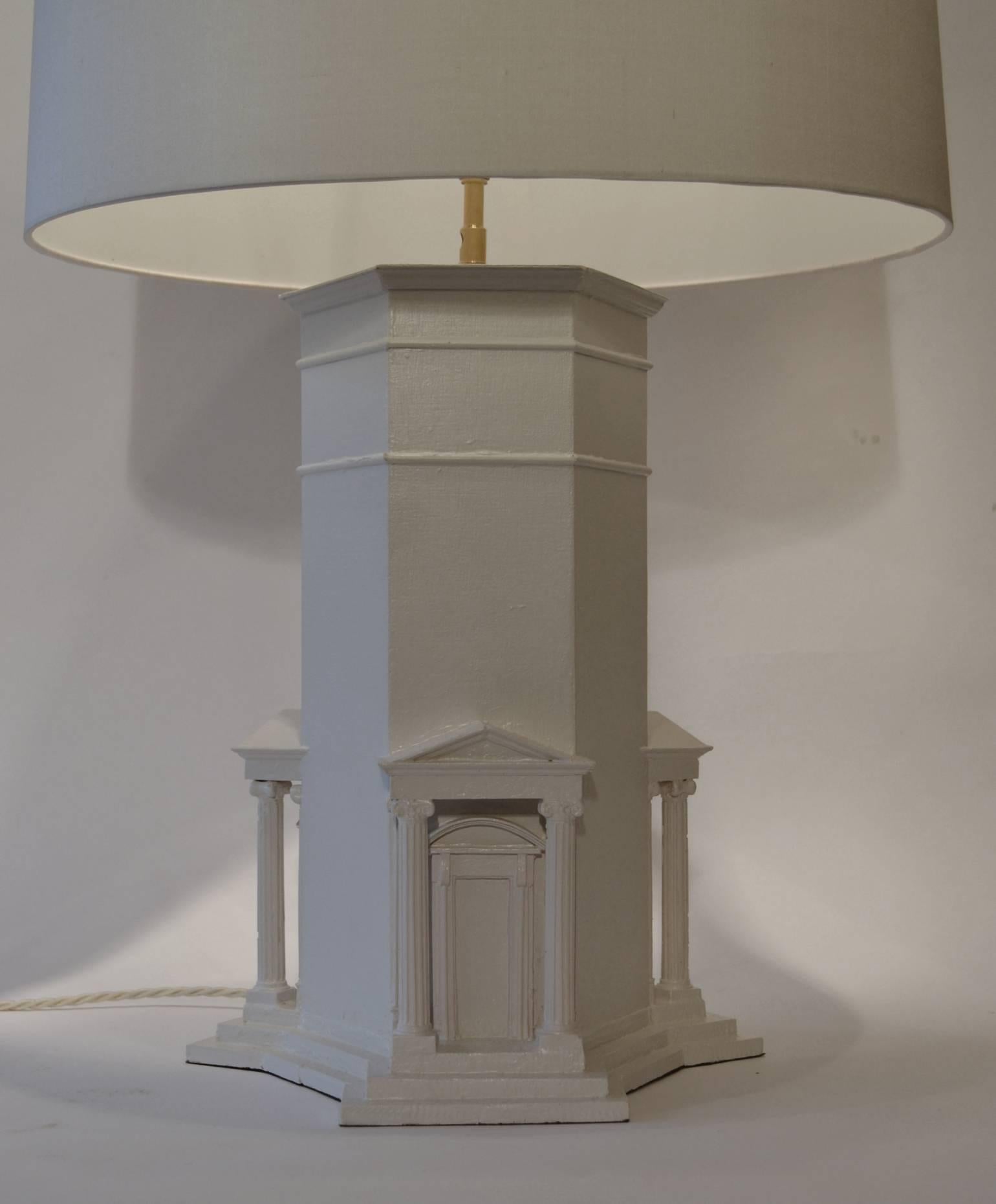 French Pair of White Hand Sculpted Grand Tour Table Lamps Athens