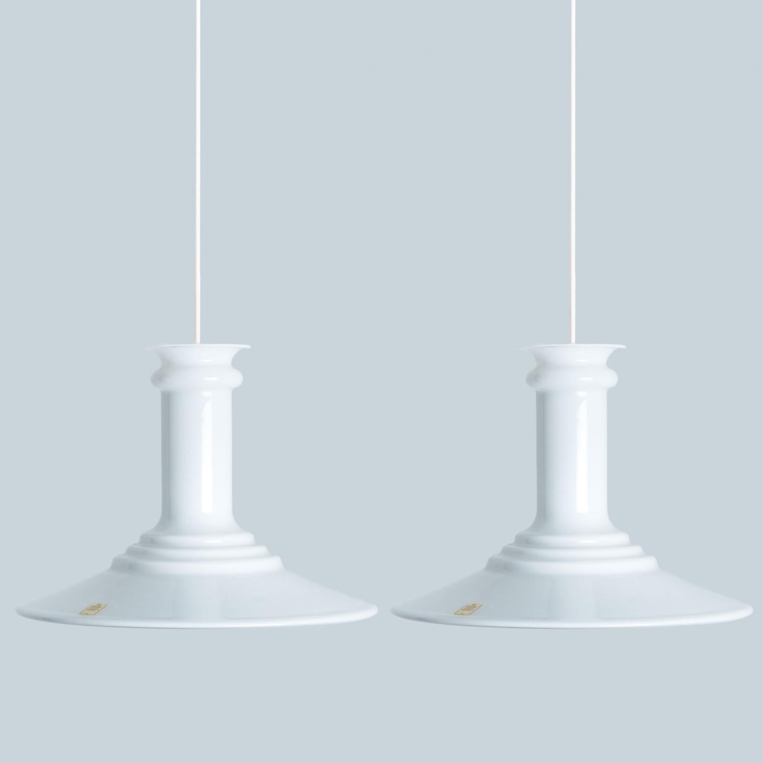 Danish Pair of White Holmegaard Hanging Lamps by Michael Bang, 1970 For Sale