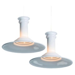 Pair of White Holmegaard Hanging Lamps by Michael Bang, 1970