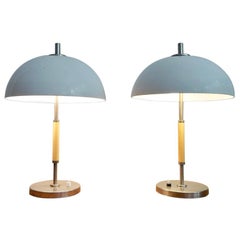 Pair of White Hungarian Half-Dome Table Lamps from 1960s