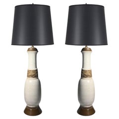 Retro Pair of White Italian Ceramic Table Lamps by Zaccagnini / Oriental Chinoiserie
