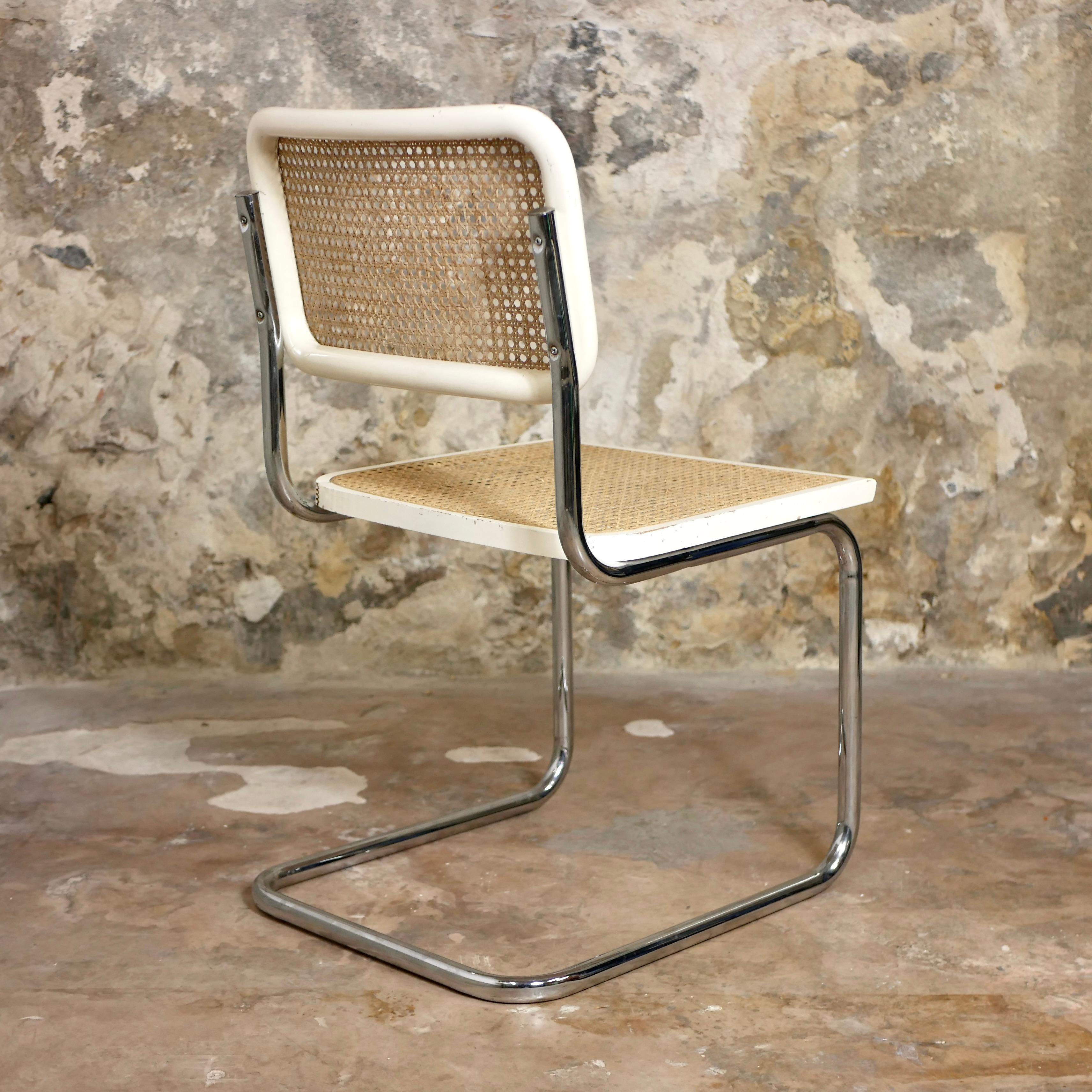 Pair of white Italian Cesca chairs, designed by Marcel Breuer, 1970s For Sale 8