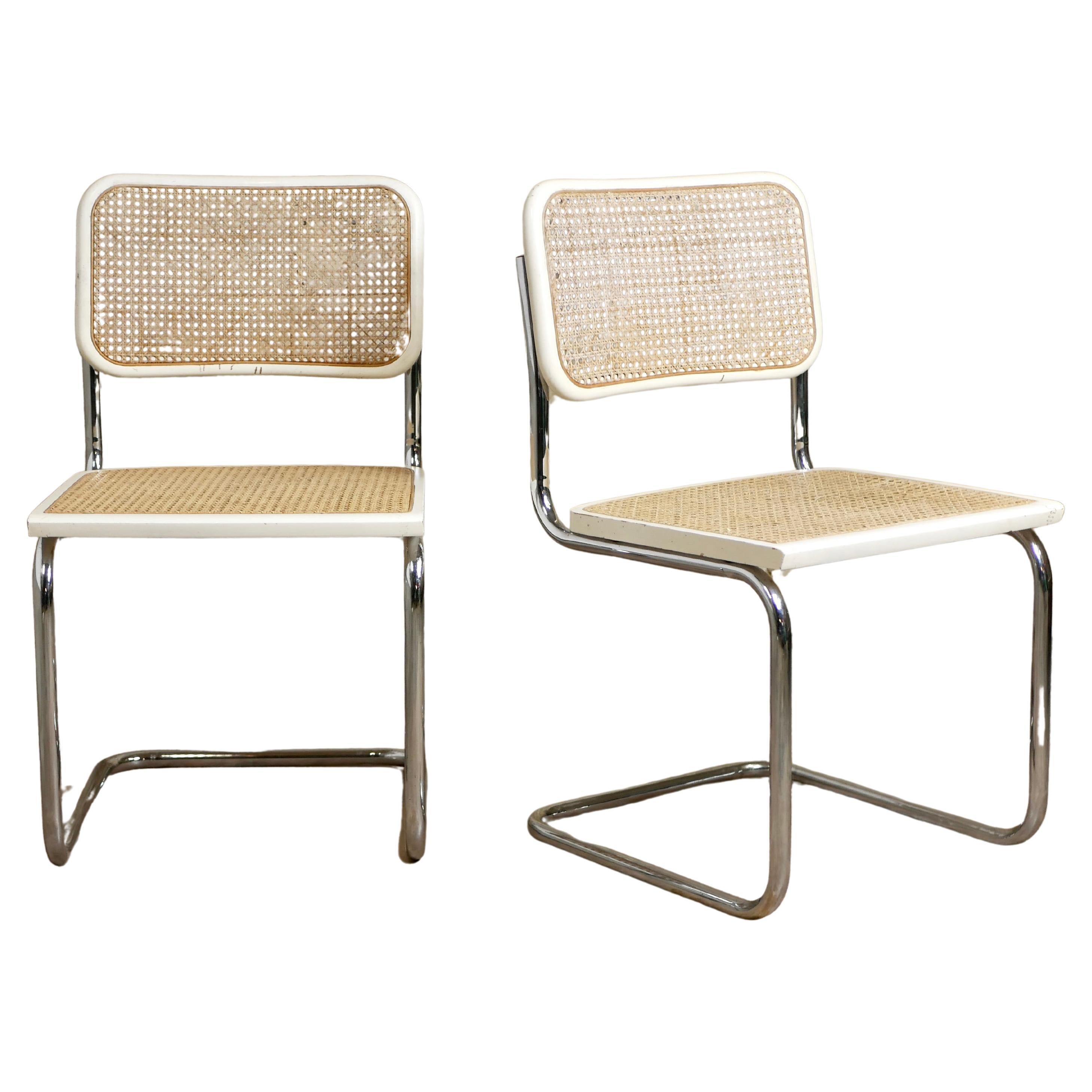 Pair of white Italian Cesca chairs, designed by Marcel Breuer, 1970s For Sale