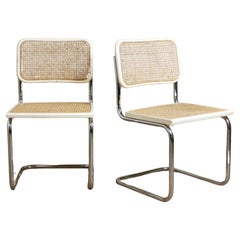 Used Pair of white Italian Cesca chairs, designed by Marcel Breuer, 1970s