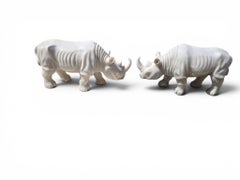 Pair of White Italian Marble Rhinoceros Sculptures, 1970s