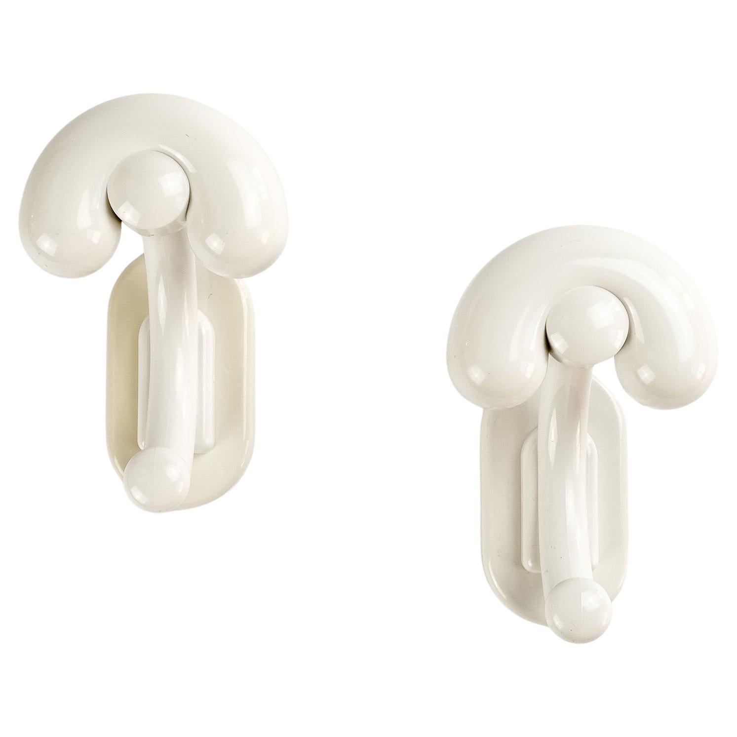Pair of White Italian Mid-Century Coat Hooks / Rack, c.1970s