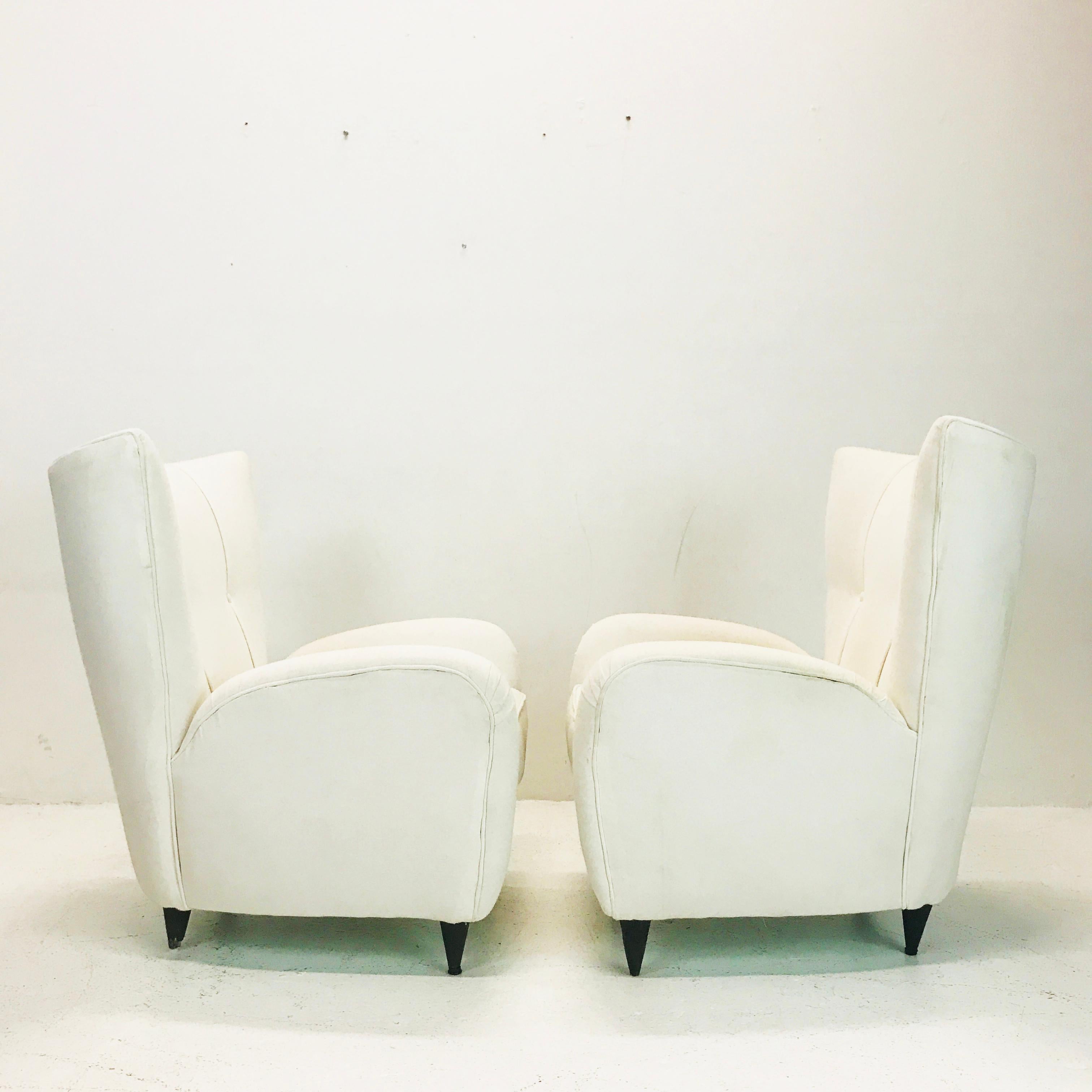 Woodwork Pair of White Italian Paolo Buffa Lounge Chairs
