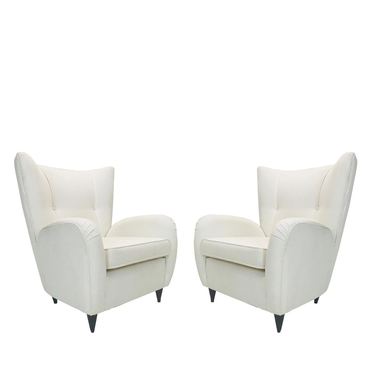Pair of White Italian Paolo Buffa Lounge Chairs
